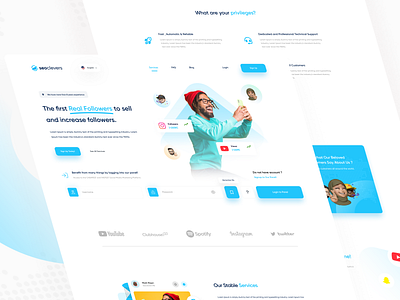 Saas App Landing Page app app landing page blue theme branding clean design clean theme design followers landing landing page people saas saas landing page smm panel social media app ui uidesign