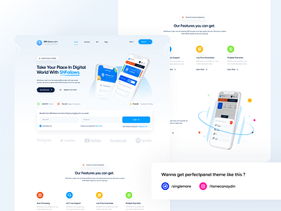SNFollows Perfectpanel SMM Theme UI Design design flat ui design graphic design landing page logo perfect panel perfectpanel perfectpanel smm theme perfectpanel theme saas landing page smm smm design smm panel smm panel design smm panel free theme smm theme social media marketing panel ui uidesign white ui design