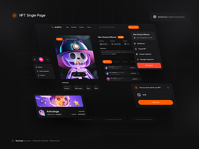 Eneftor - Single NFT Page components dark components dark theme dark ui dark ui elements design elrond elrond network illustration landing page logo nft nft landing page nft metaverse nft page nft single saas saas landing page smm panel uidesign