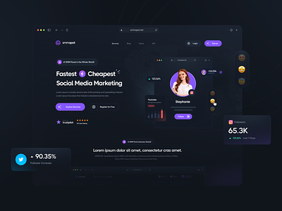 Social Media Marketing Hero Header bulkfollows dark theme hero header justanotherpanel landing page perfect panel perfectpanel design perfectpanel template perfectpanel theme saas smm smm panel smm panel design smm panel theme smm theme social social media social media marketing