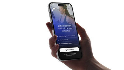 A Gym subscription app. Unlock your potential. Anytime, anywhere app fitpas gym pay with apple paywall screen sport