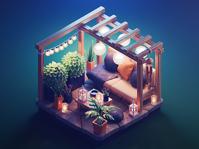 Summer Patio 3d blender diorama home illustration isometric render summer