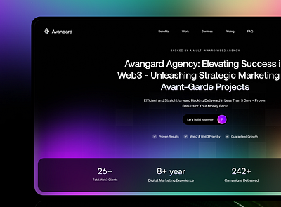 Avangard WEB3 Marketing Agency Website animation branding dark theme dark ui design graphic design landing page marketing ui saas saas landing page ui uidesign web3 agency web3 design web3 landing web3 landing page web3 marketing web3 site web3 ui website